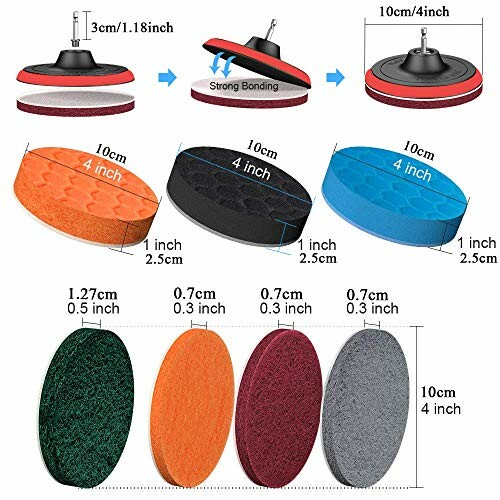 Polishing and buffer pads set with different sizes and colors